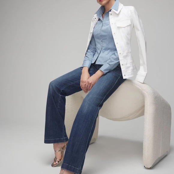 White House Black Market Long Sleeve Corset Poplin Button Down Shirt Blue Stripe - Picture 4 of 7